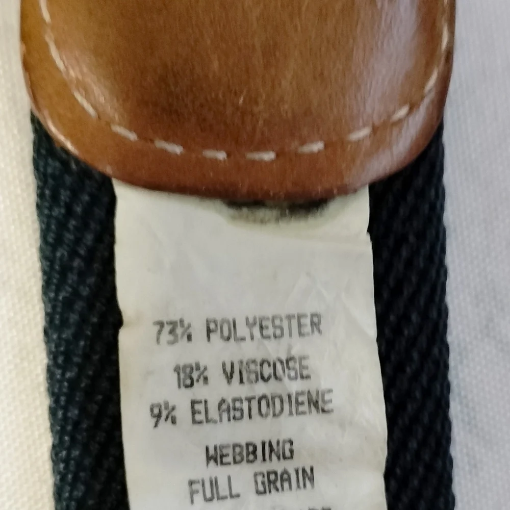 VINTAGE LL BEAN CANVAS LEATHER BELT ( MENS Sz 38) NAVY KHAKI STRIPED